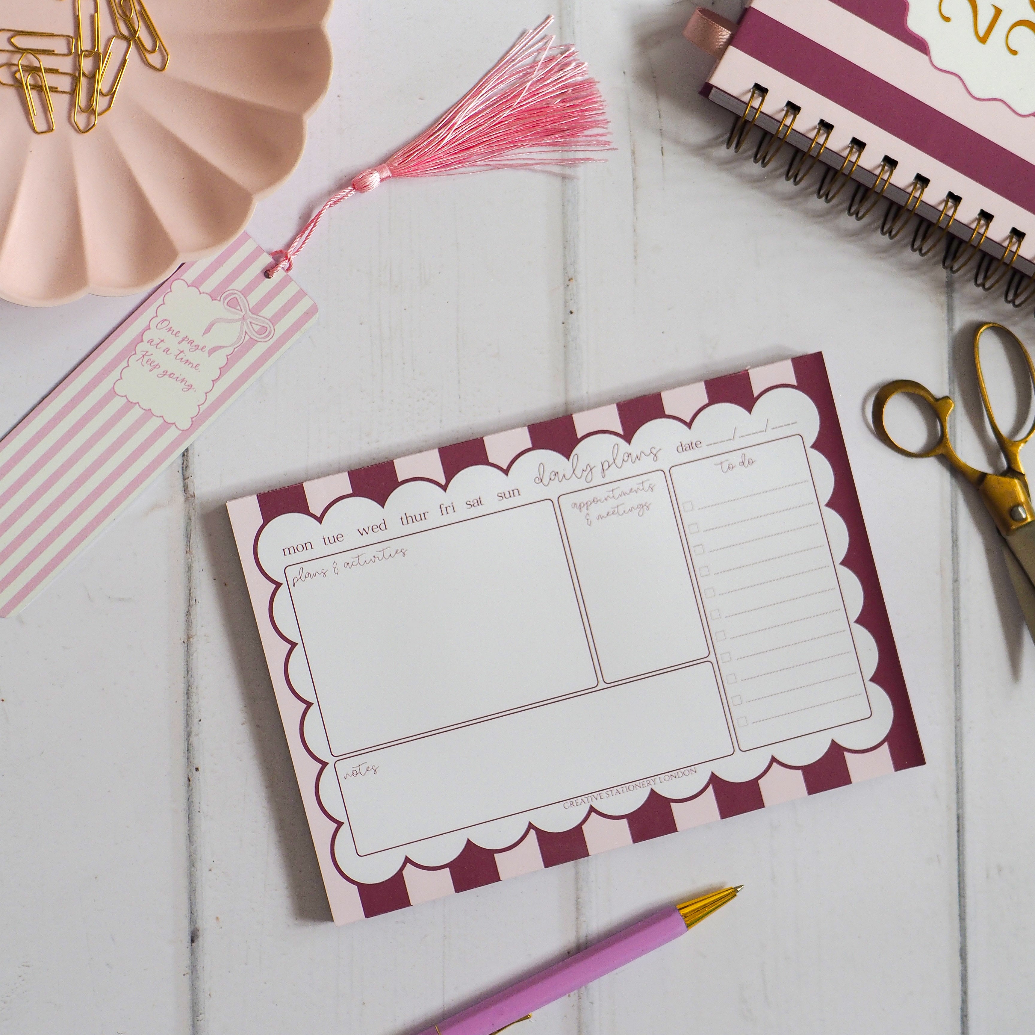Mulberry Candy Stripe | Daily Desk Planner