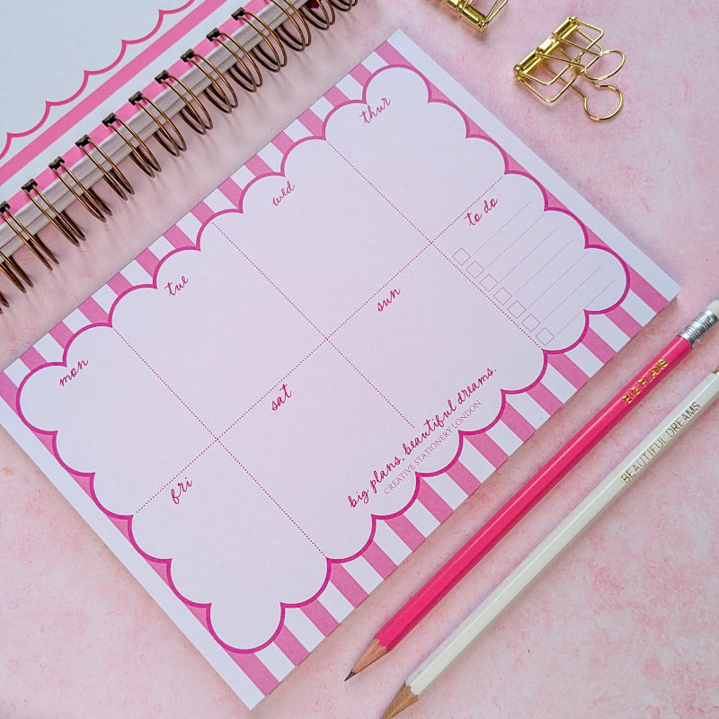 Hot Pink Candy Stripe | Weekly Desk Planner