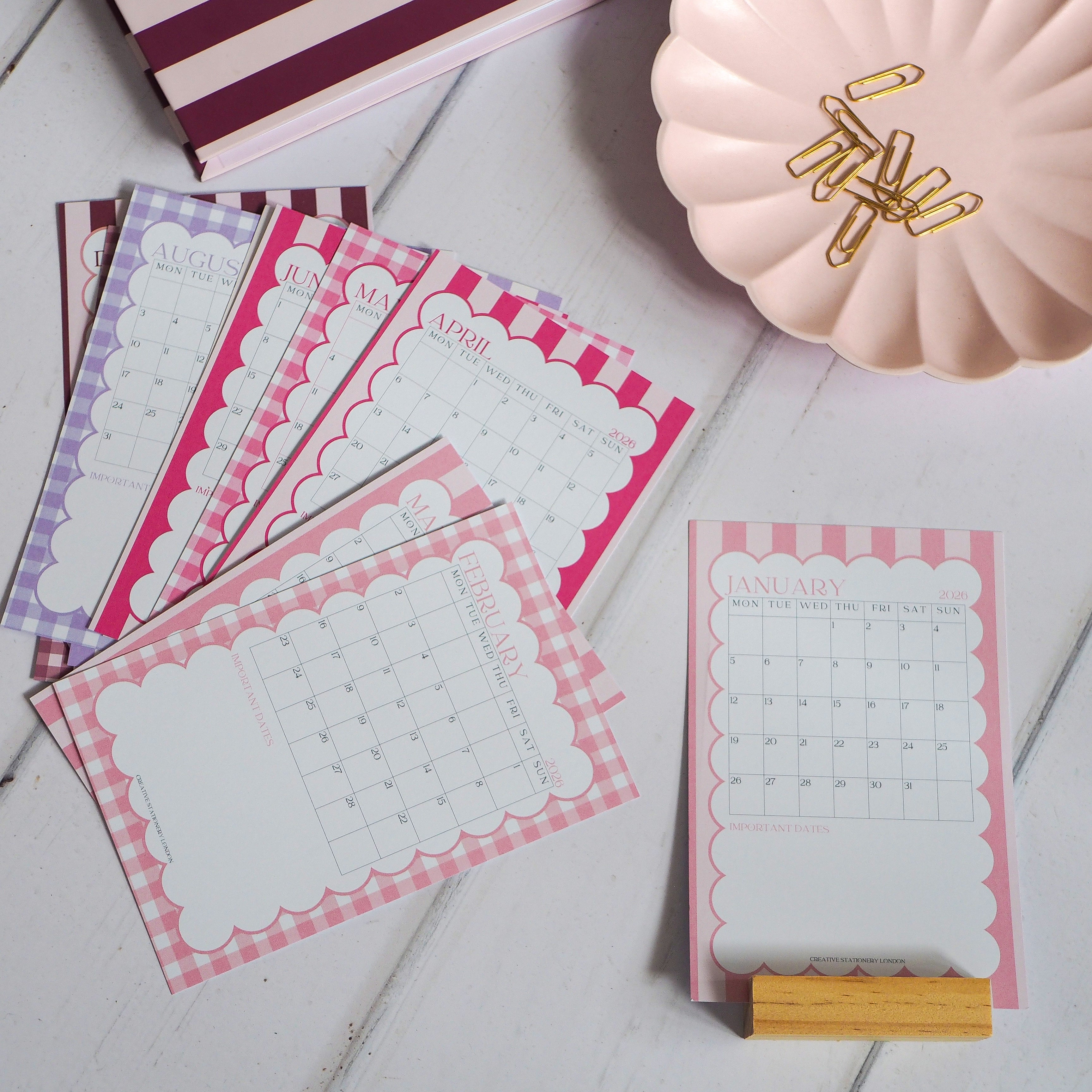 PRE ORDER | 2026 - 27 A6 Mid Year Desk Calendar & Stand | Portrait