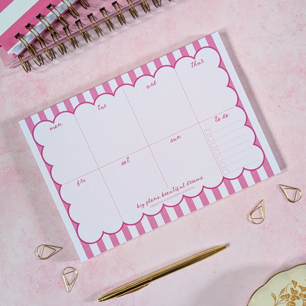 Hot Pink Candy Stripe | Weekly Desk Planner