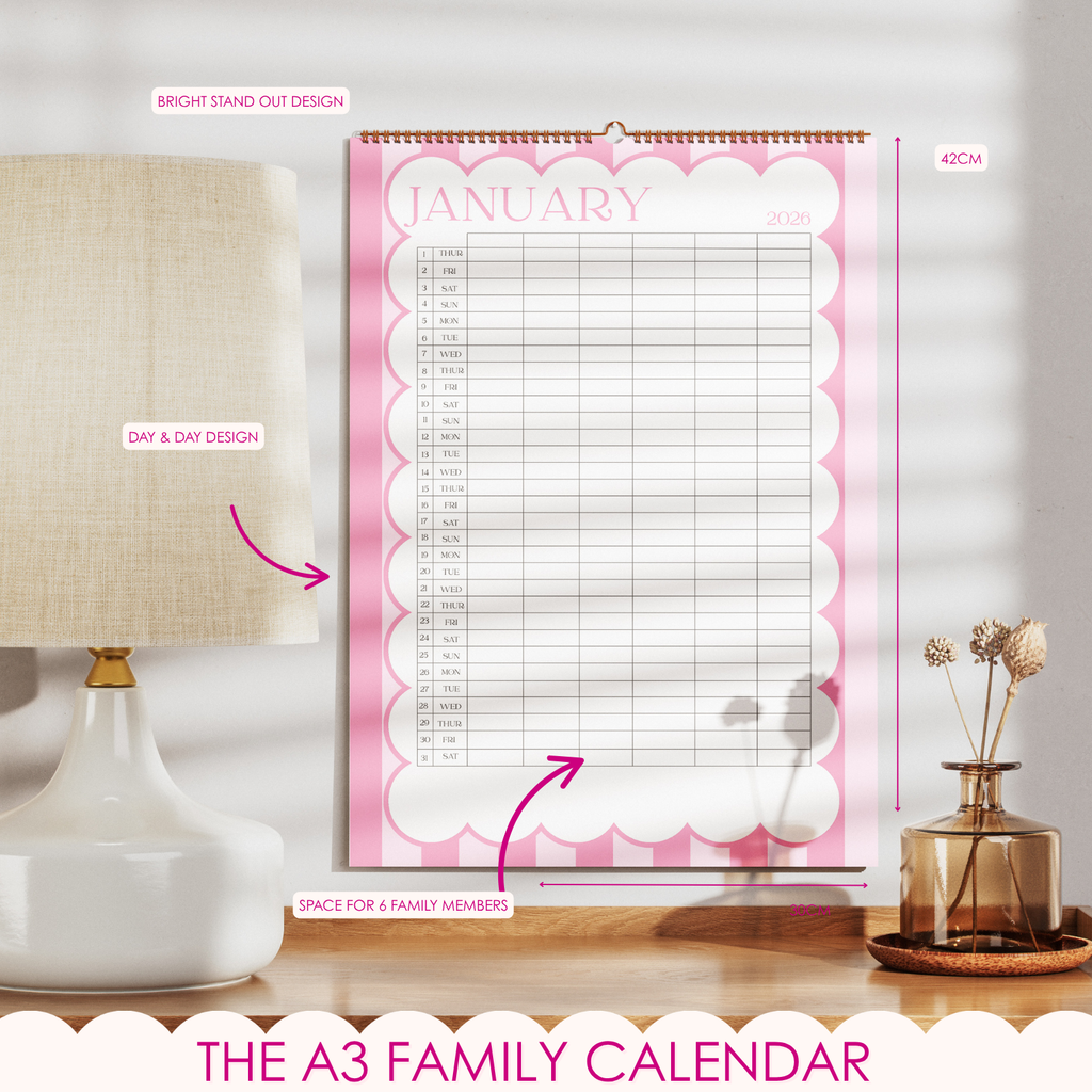 PRE ORDER | Mid Year 26 - 27 A3 Family Calendar | Up to 6 People